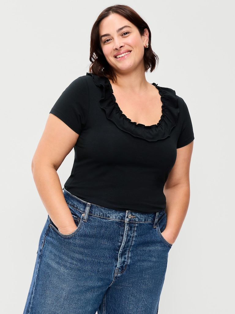 Lettuce-Edge Scoop-Neck Top