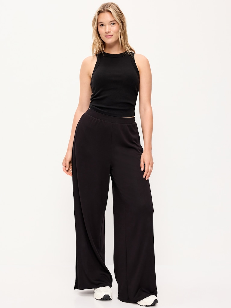 Pantalon fluide à jambe large et taille haute en molleton cocooning