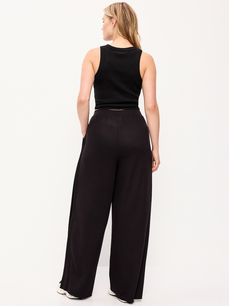Pantalon fluide à jambe large et taille haute en molleton cocooning