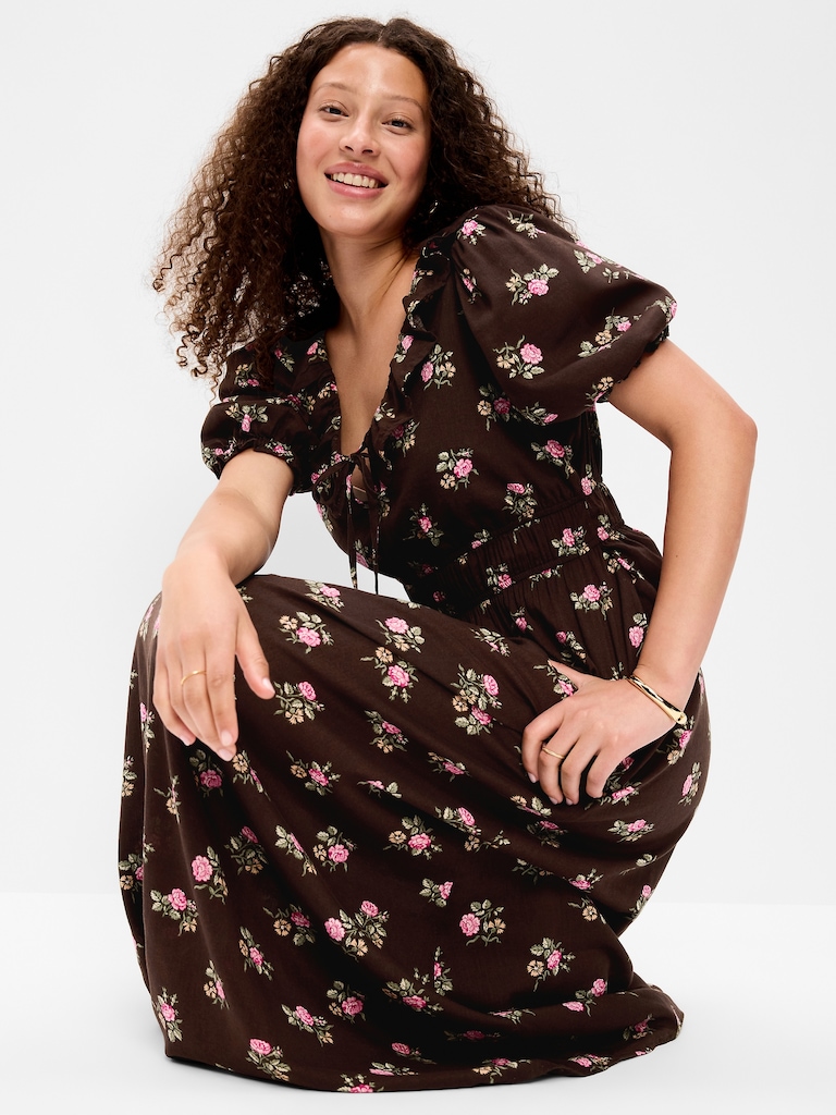 Ruffle-Collar Boho Maxi Dress