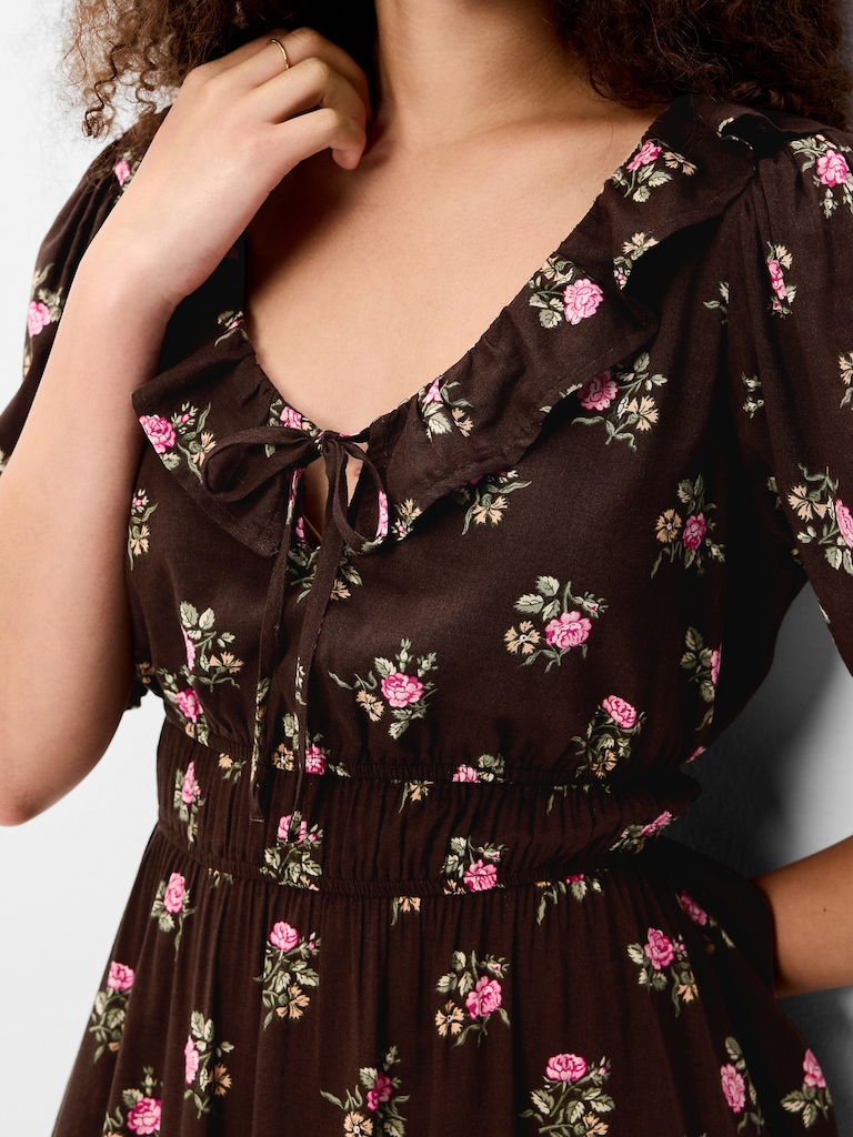 Ruffle-Collar Boho Maxi Dress