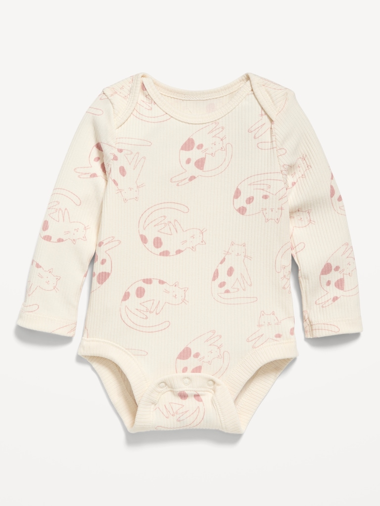 Printed Long-Sleeve Ribbed Bodysuit for Baby