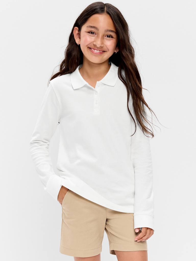 Polo d’uniforme en piqué à manches longues pour fille