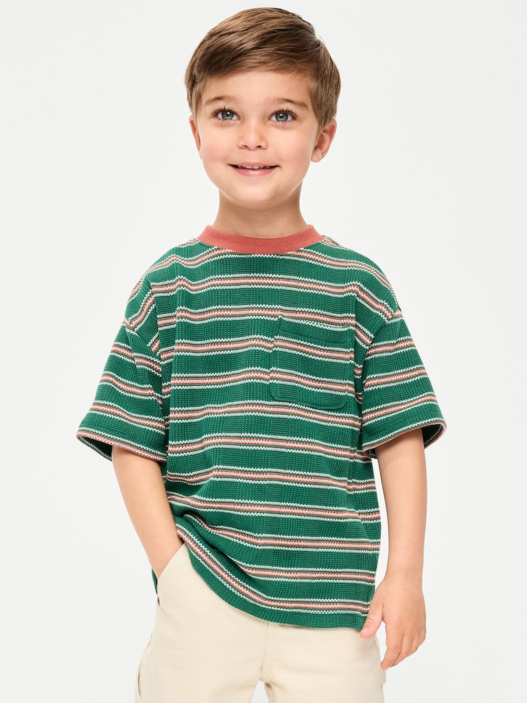 Oversized Short-Sleeve Waffle-Knit T-Shirt for Toddler Boys