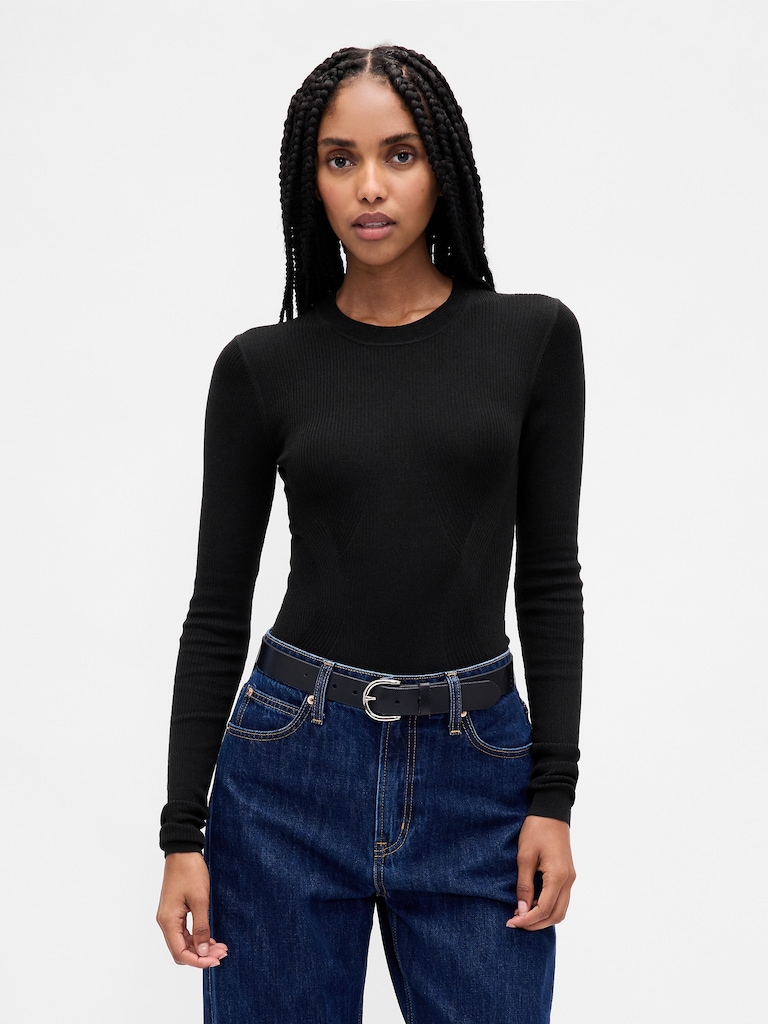 Sheer Rib Sweater Bodysuit