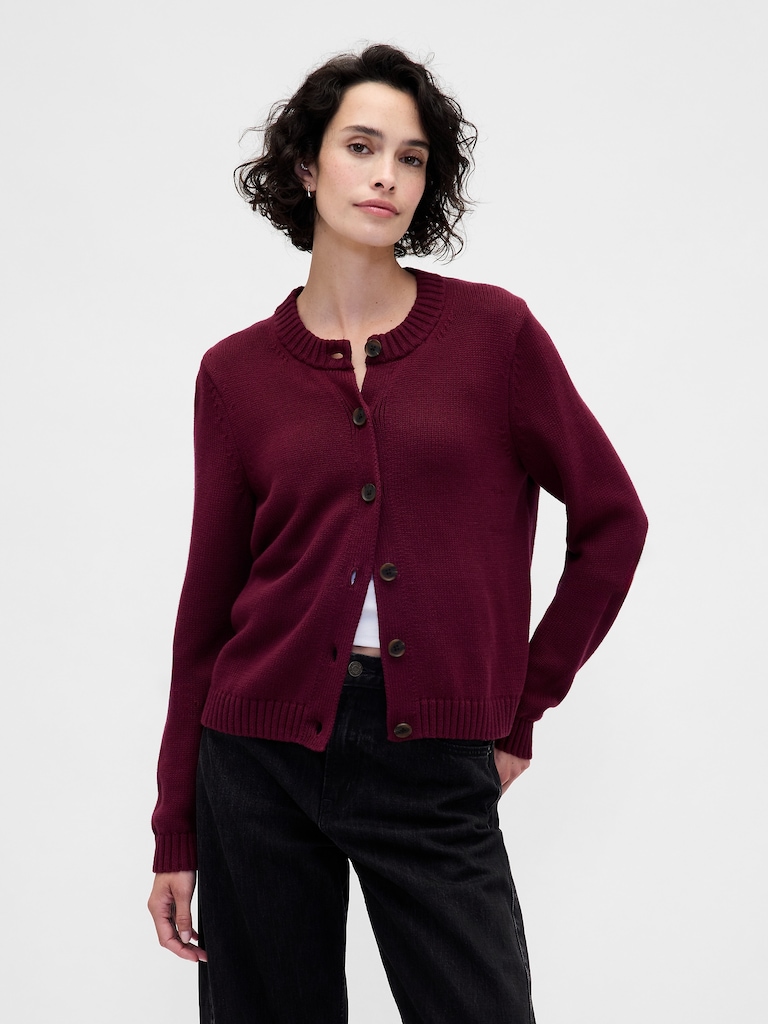 100% Cotton Crewneck Cardigan