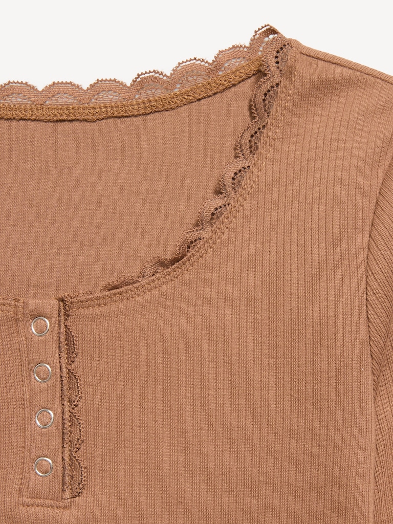 Long-Sleeve Ribbed Henley T-Shirt for Girls