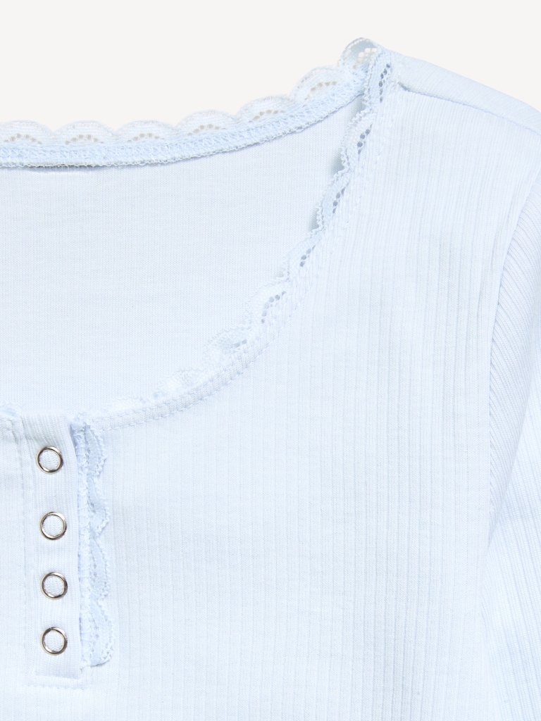 Long-Sleeve Ribbed Henley T-Shirt for Girls