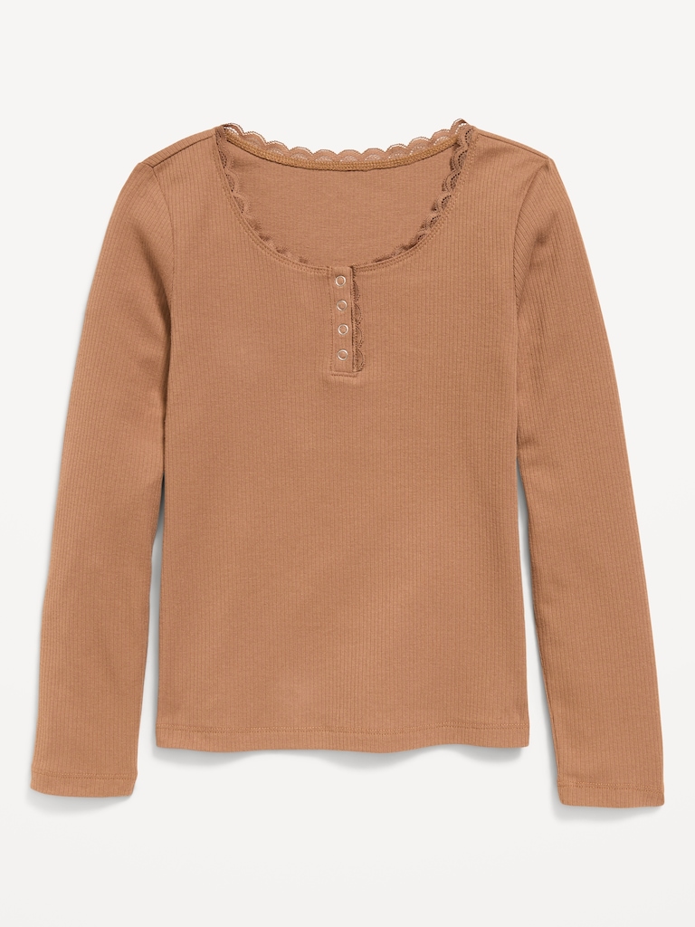 Long-Sleeve Ribbed Henley T-Shirt for Girls