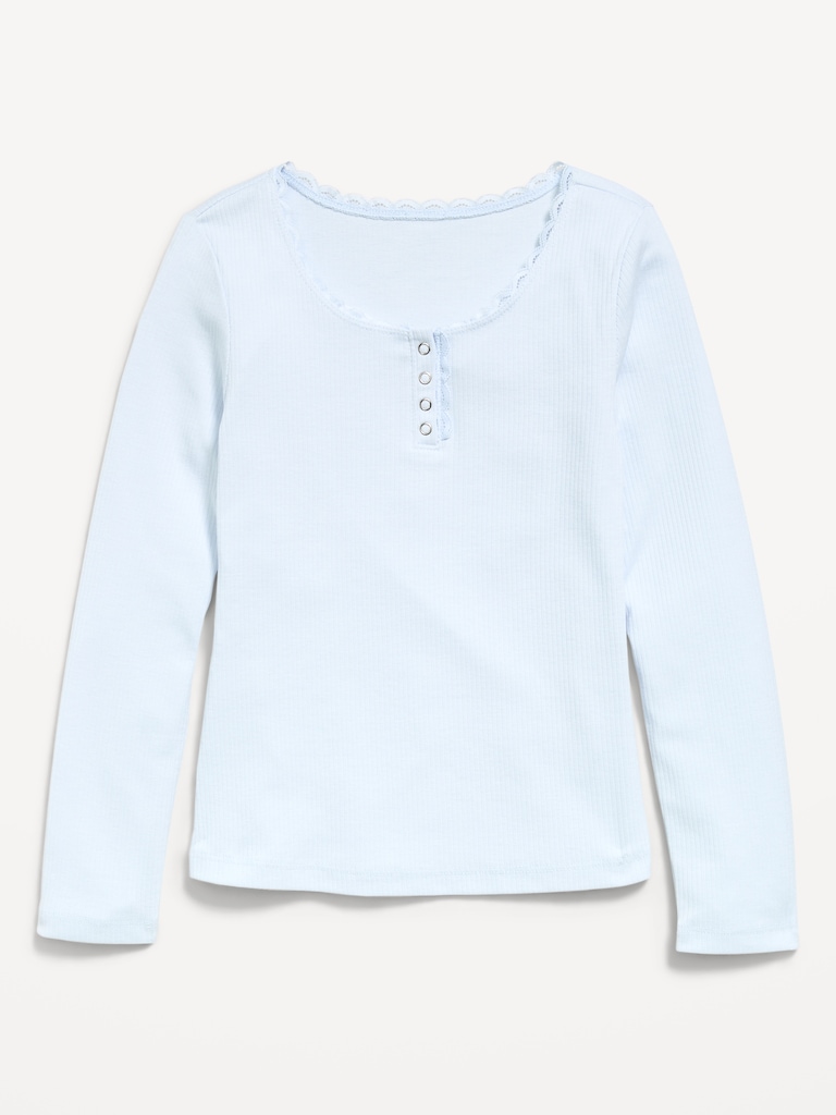 Long-Sleeve Ribbed Henley T-Shirt for Girls