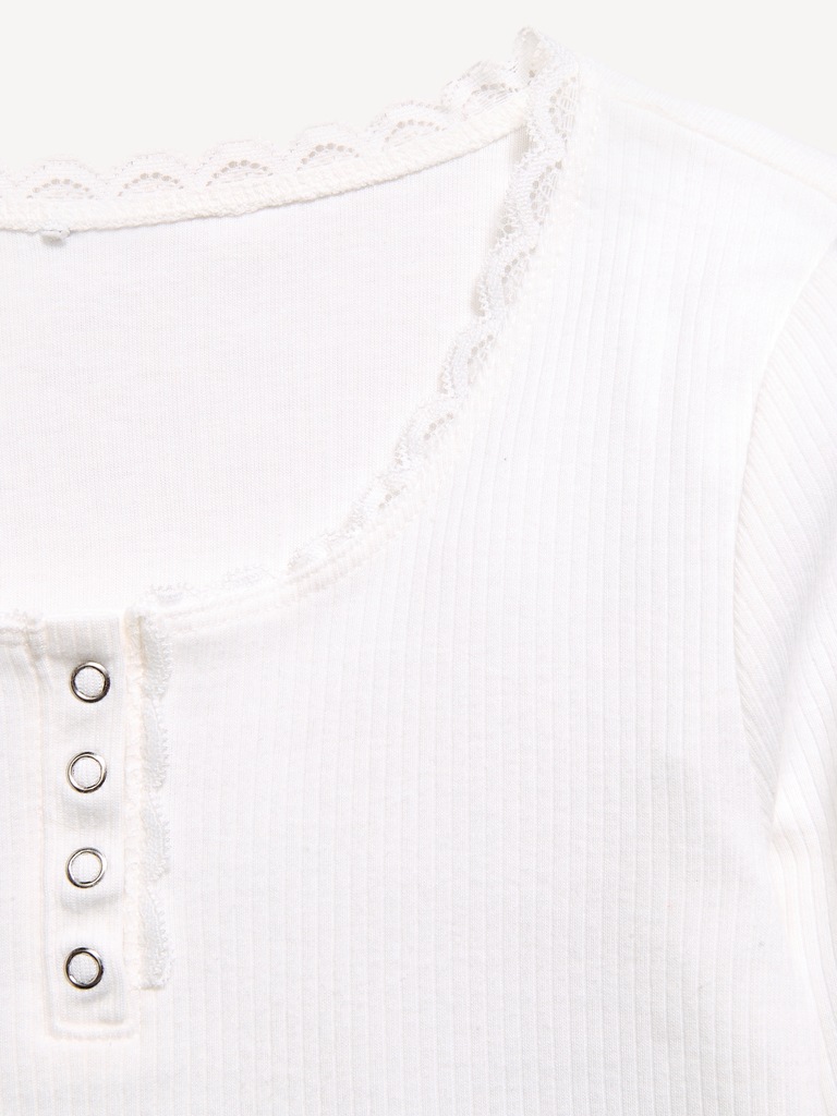 Long-Sleeve Ribbed Henley T-Shirt for Girls