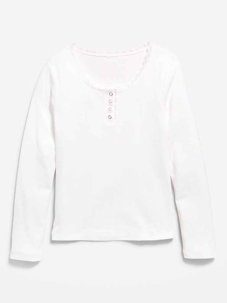 Long-Sleeve Ribbed Henley T-Shirt for Girls