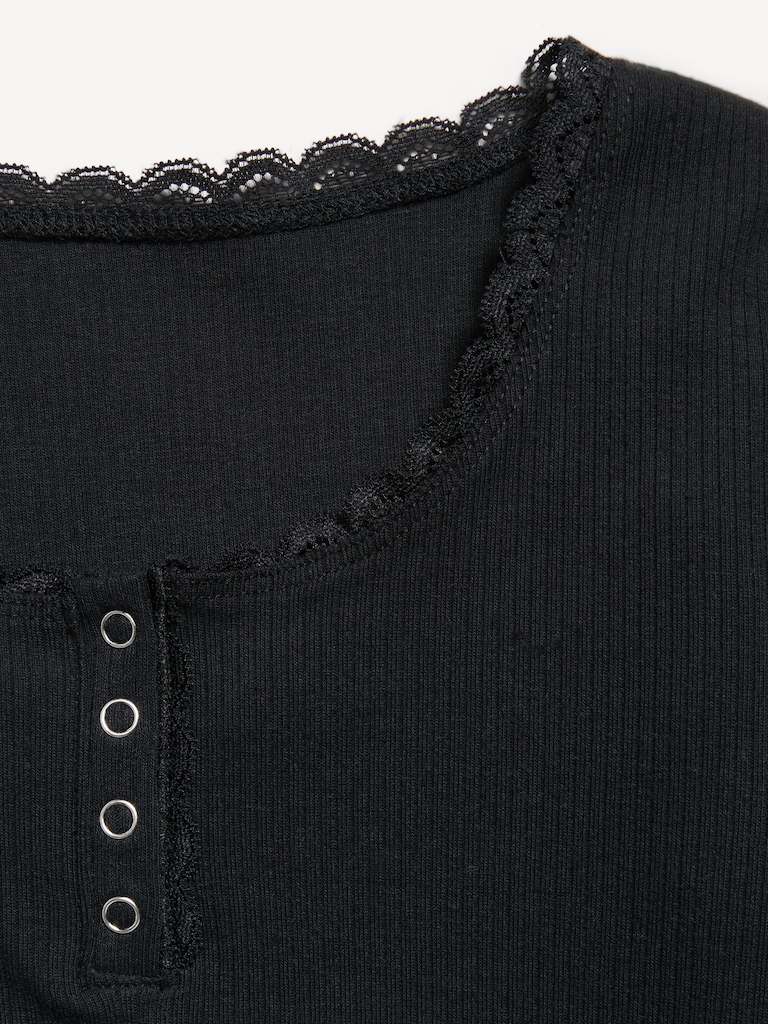 Long-Sleeve Ribbed Henley T-Shirt for Girls