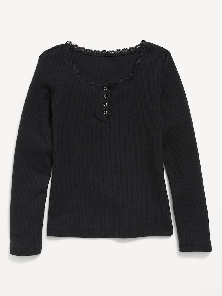 Long-Sleeve Ribbed Henley T-Shirt for Girls
