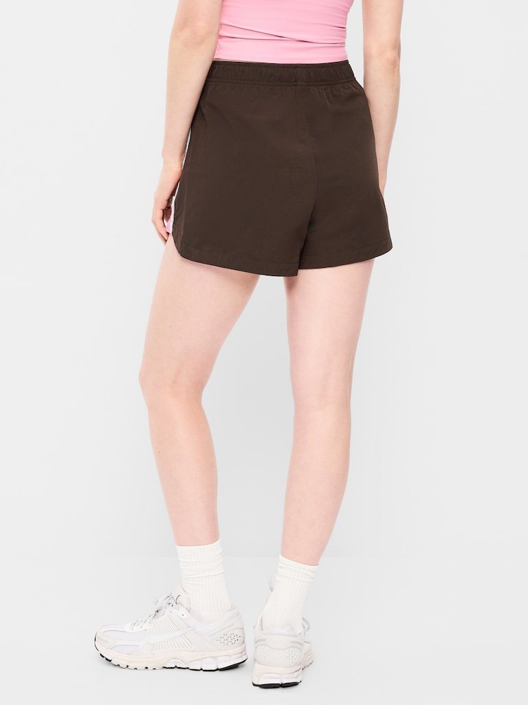 Short de course en popeline à taille haute extensible