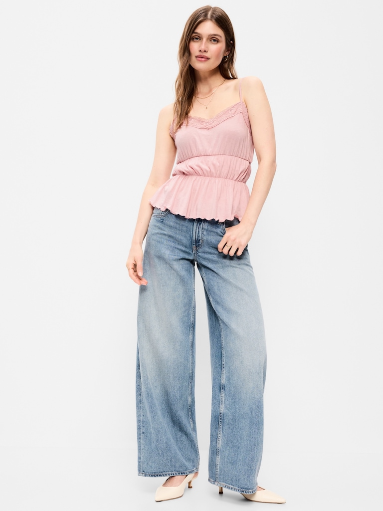 Lace-Trim Smocked-Waist Tank Top