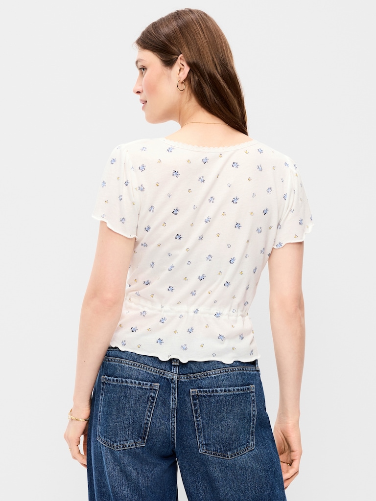 Lace-Trim Button-Down Top