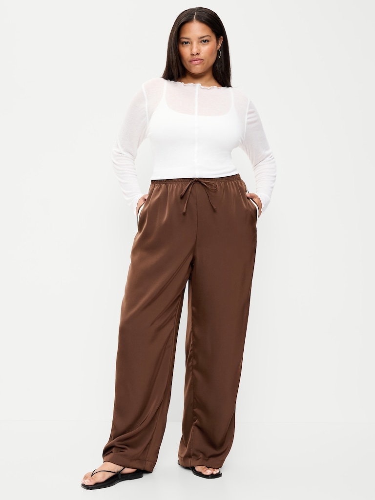 High-Waisted Satin Track Pants