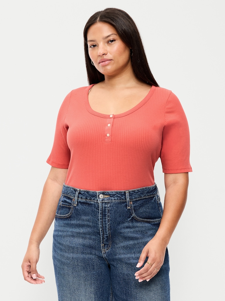 Scoop-Neck Fitted Henley Top