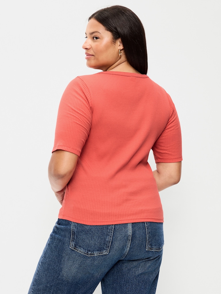 Scoop-Neck Fitted Henley Top