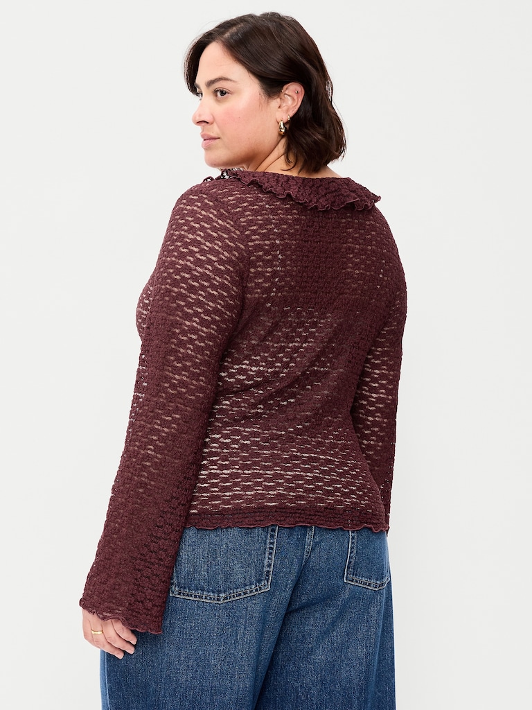 Fitted Bell-Sleeve Ruffle Top