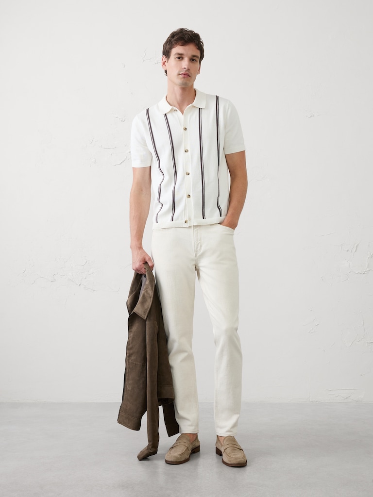Striped Button-Down Sweater Polo
