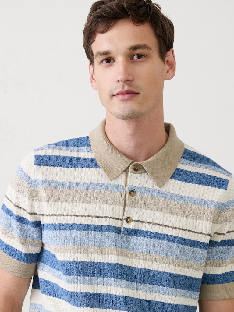 Textured Striped Sweater Polo