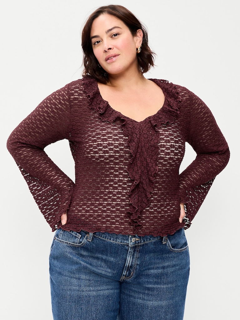 Fitted Bell-Sleeve Ruffle Top