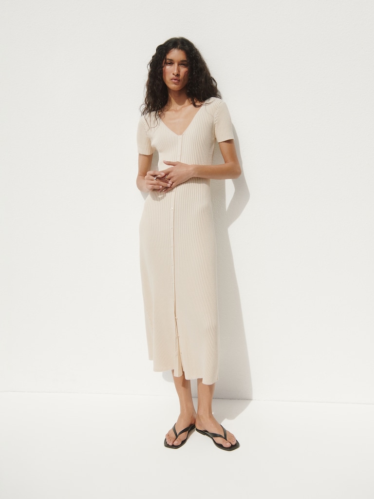 Rib Button-Front Maxi Sweater Dress