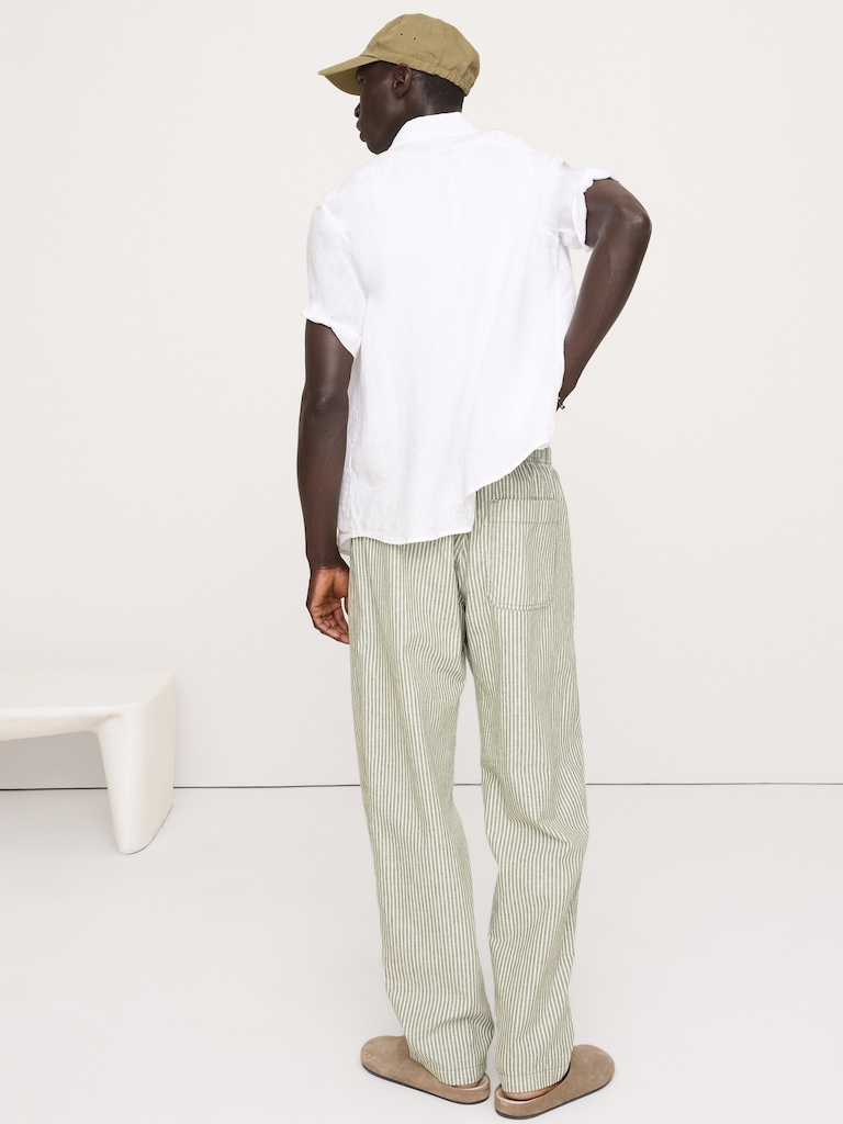 Relaxed Linen-Cotton Pleated Pull-On Pant