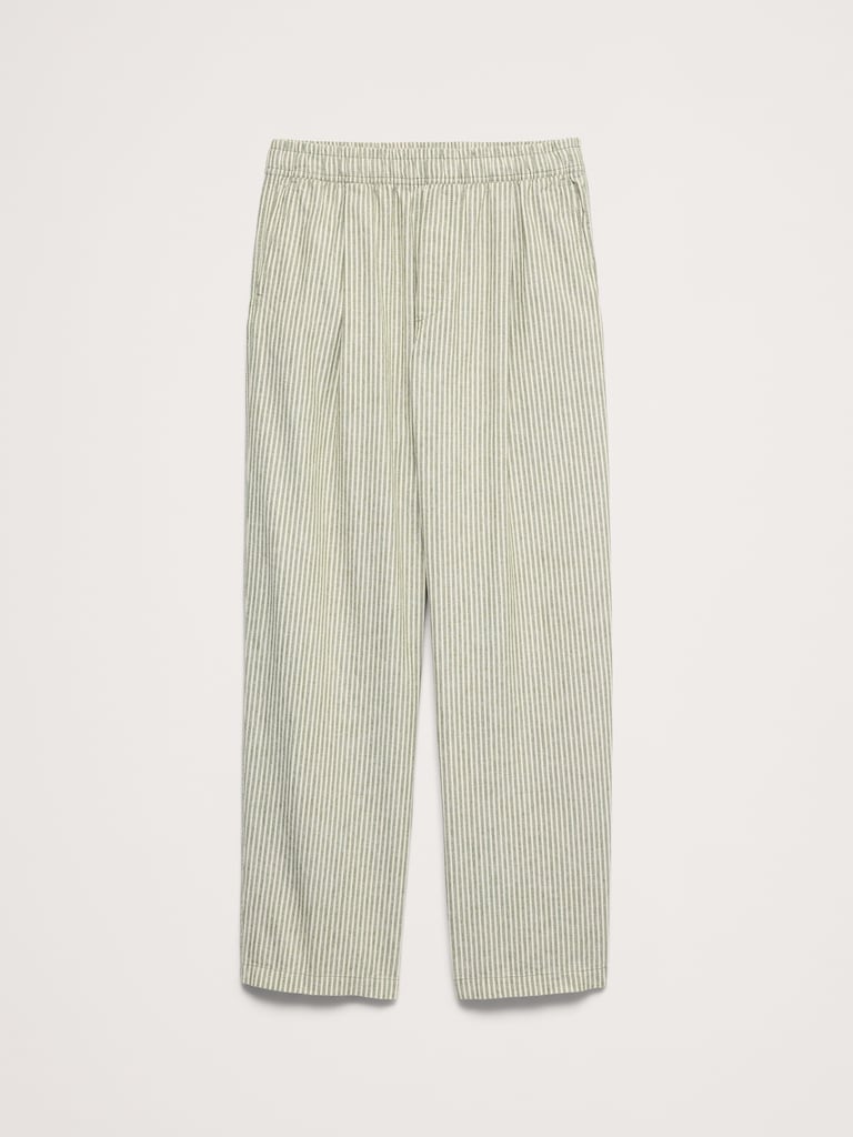 Relaxed Linen-Cotton Pleated Pull-On Pant