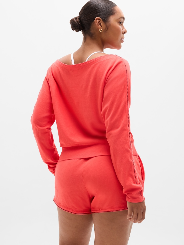 Airy Cotton Terry Boatneck Picot Sweatshirt