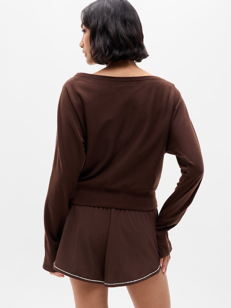 Airy Cotton Terry Boatneck Picot Sweatshirt
