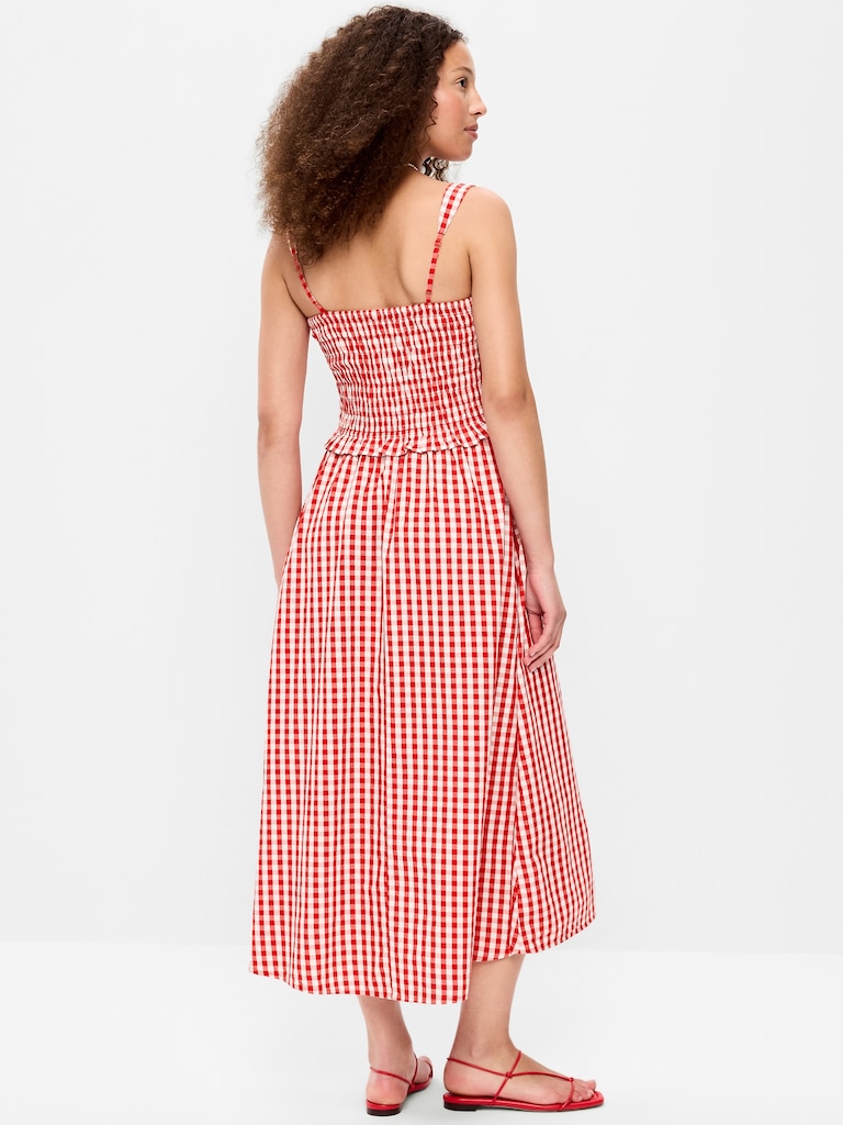 Fit & Flare Smocked-Bodice Midi Dress