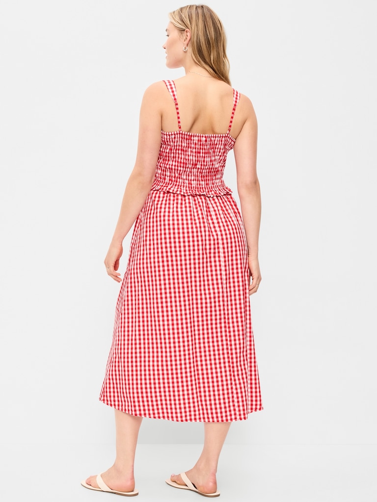 Fit & Flare Smocked-Bodice Midi Dress
