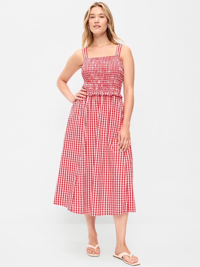 Fit & Flare Smocked-Bodice Midi Dress
