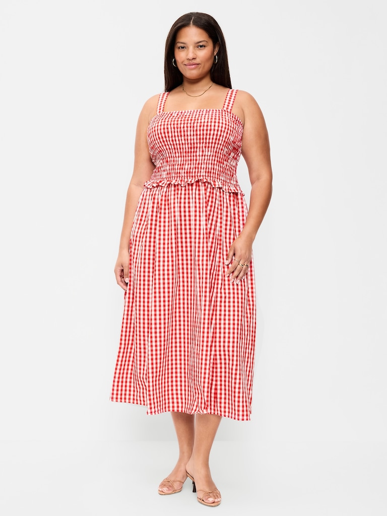 Fit & Flare Smocked-Bodice Midi Dress