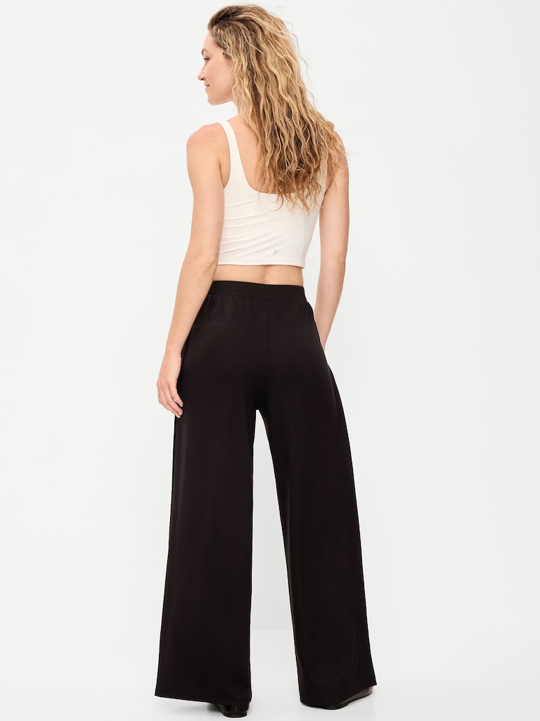 Pantalon fluide à jambe large et taille haute en molleton cocooning
