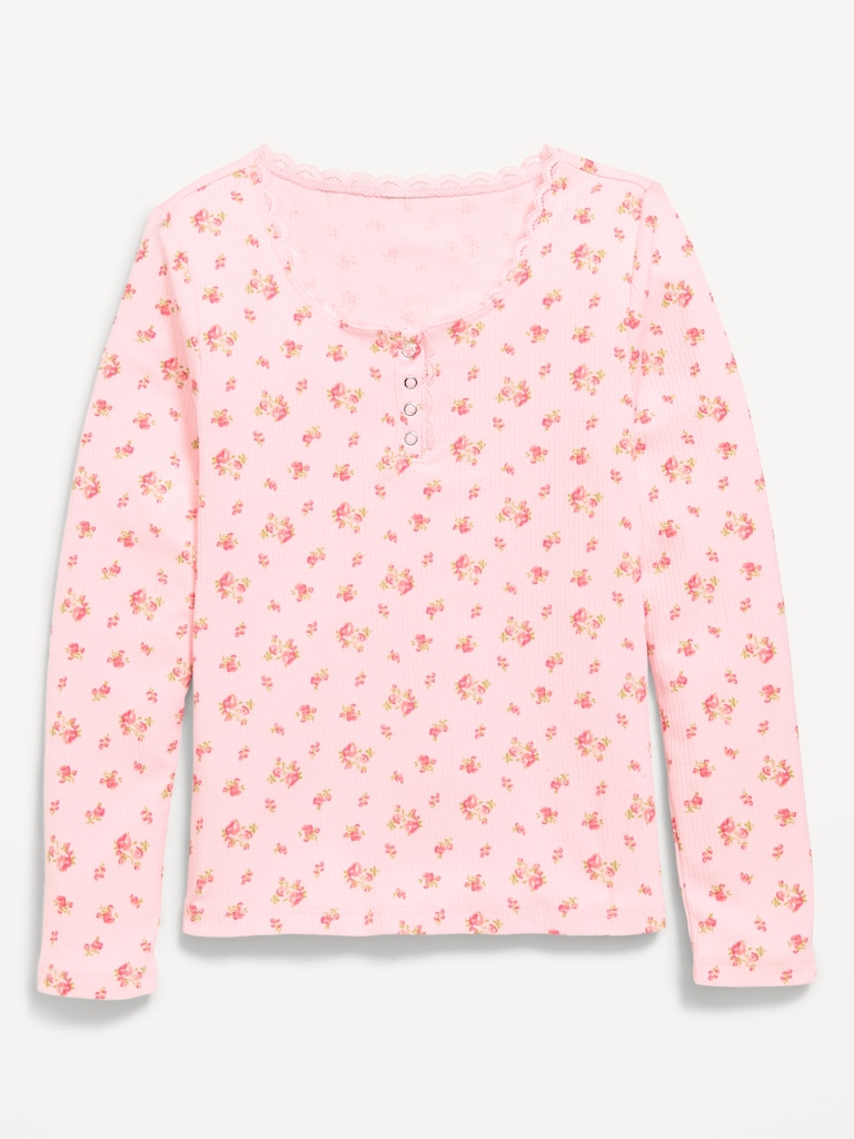 T-shirt henley côtelé à manches longues pour fille