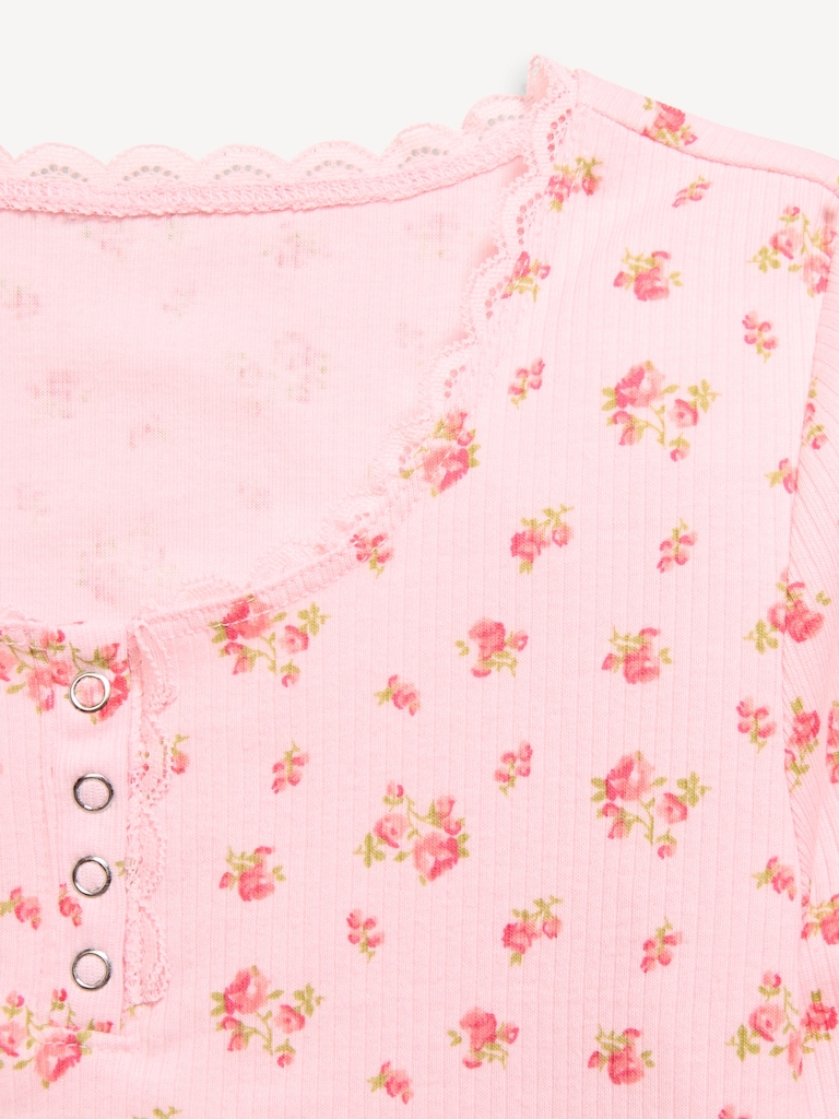 T-shirt henley côtelé à manches longues pour fille