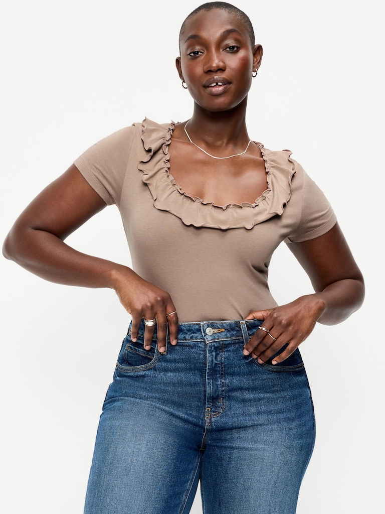 Lettuce-Edge Scoop-Neck Top