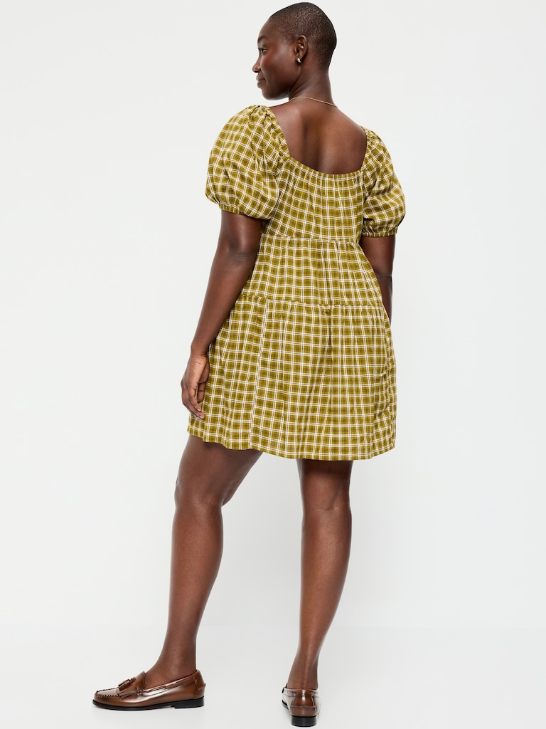 Puff-Sleeve Smocked Mini Swing Dress