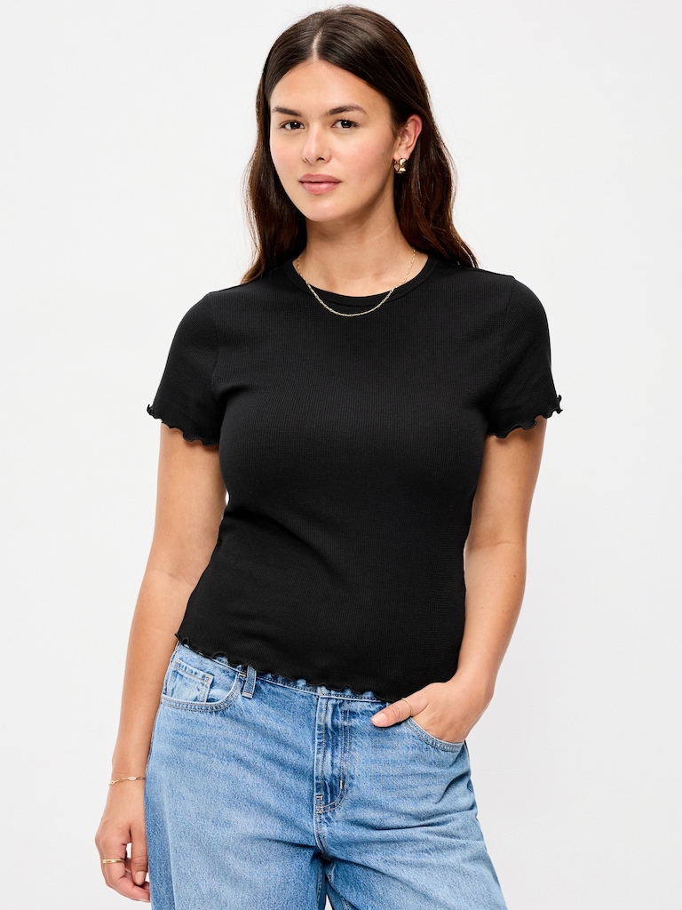 Fitted Waffle-Knit Cropped T-Shirt