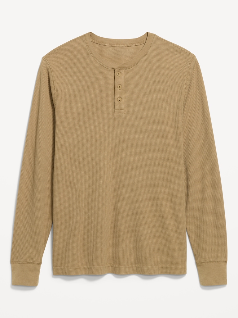 Long-Sleeve Waffle Henley T-Shirt