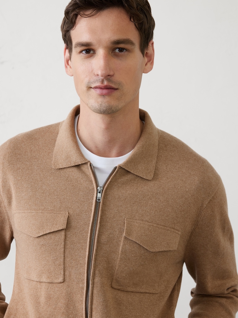 Chest-Pocket Zip Sweater Jacket