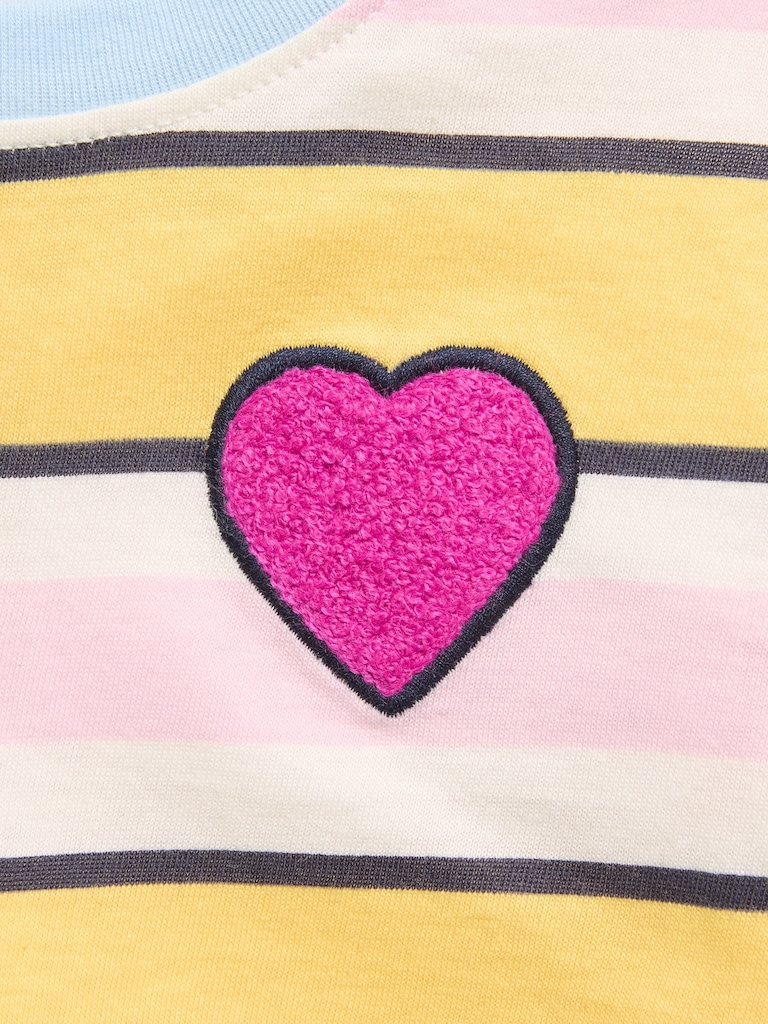 Oversized Long-Sleeve Striped Graphic T-Shirt for Toddler Girls