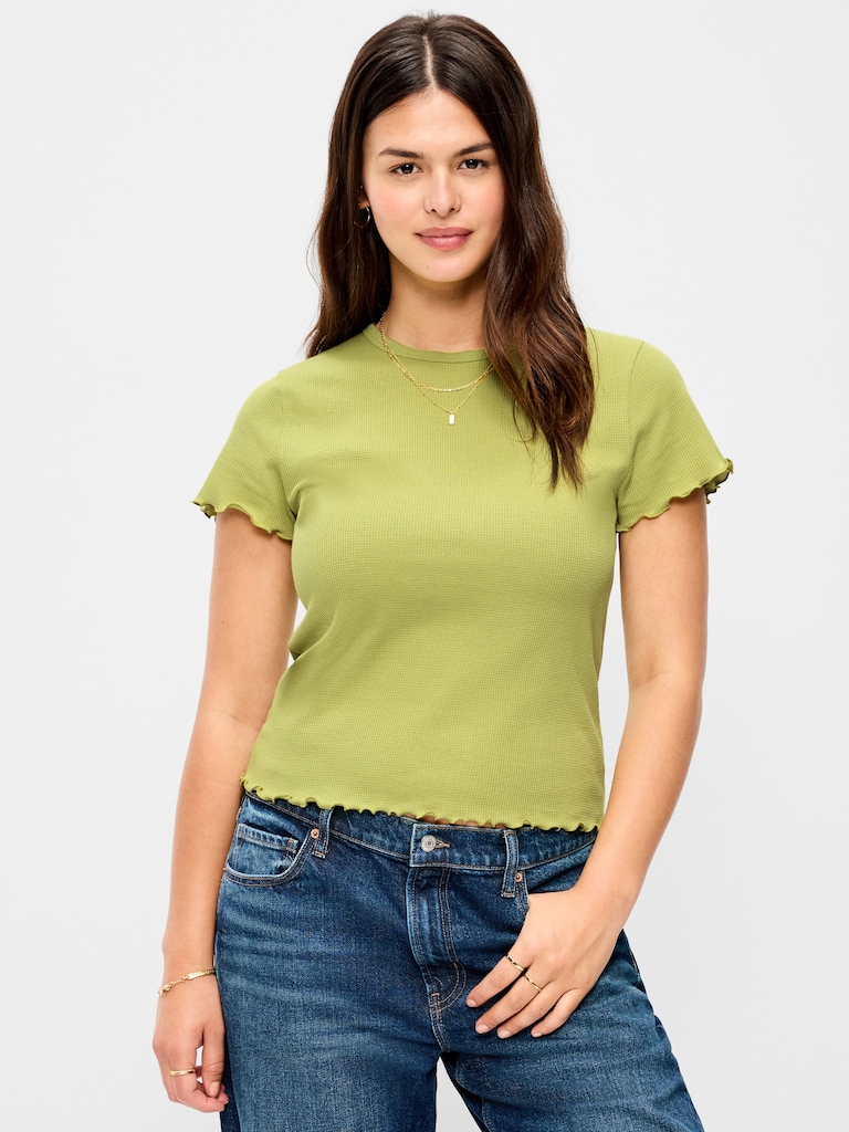 Fitted Waffle-Knit Cropped T-Shirt
