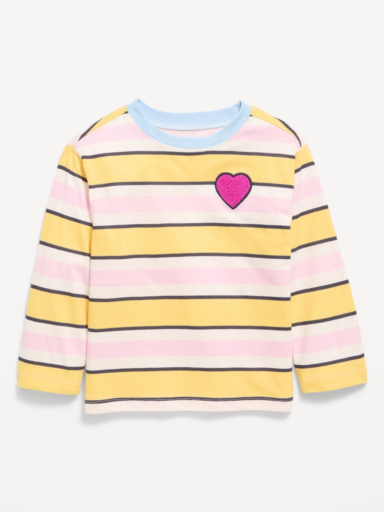 Oversized Long-Sleeve Striped Graphic T-Shirt for Toddler Girls
