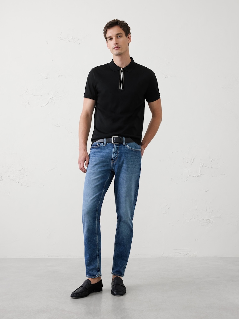 Standard-Fit Luxe Touch Zip Polo