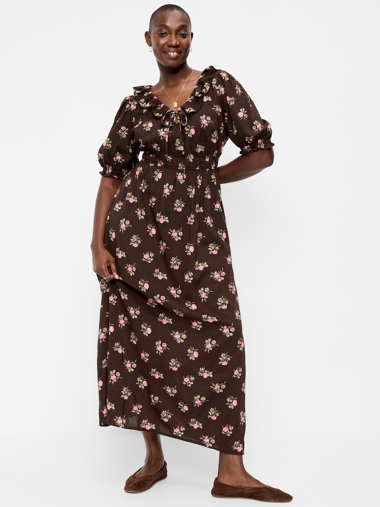 Ruffle-Collar Boho Maxi Dress